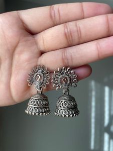 Exquisite Oxidized Silver Jhumka Earrings