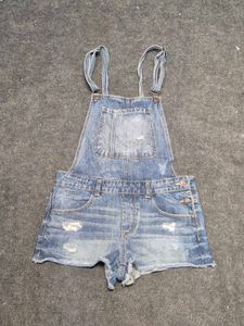 Bershka Distressed Denim Short Dungarees / Shortal