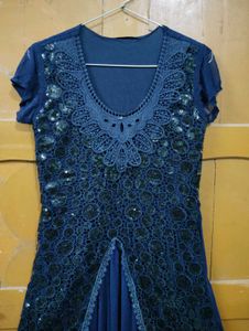 Elegant Navy Blue Sequined Dress