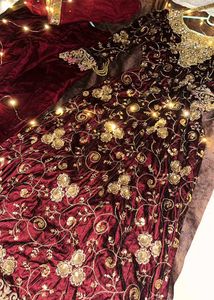 bridal Maroon Velvet Lehenga Choli