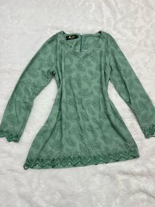 Elegant Green Leaf Print Kurta
