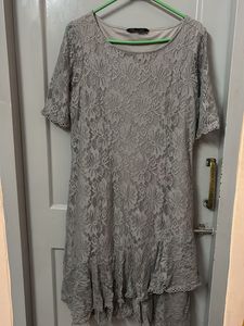 Gray Lace Ruffle Hem Dress