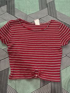 Red & White Striped Twist Front Top
