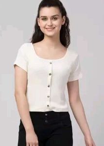 Cream Button-Up Cropped Top