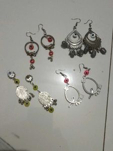 Evil Eye Silver Tone Dangle Earrings