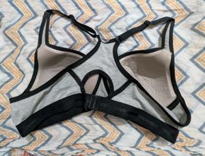 Comfortable Grey Sports Bra with Black Trim