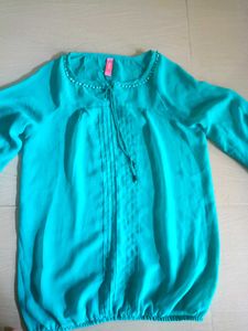 DJ&amp;C Teal Blue / Turquoise Georgette Western Top