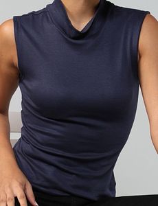 Navy Blue Mock Neck Sleeveless Top