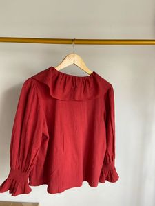 Ruffle Neckline Red Top