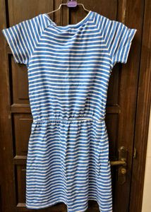 Blue Striped Drawstring Dress