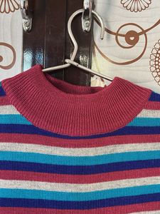Striped Sleeveless Mock Neck Top
