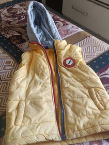 Yellow Padded Vest with Hoodie