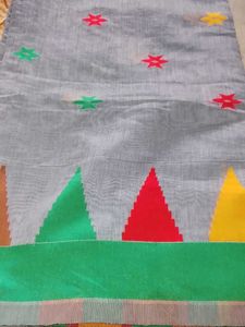 Stylish Grey Saree with Colorful Motifs