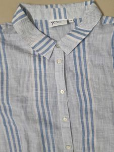 Striped Cotton Linen Blend Tunic Shirt for women