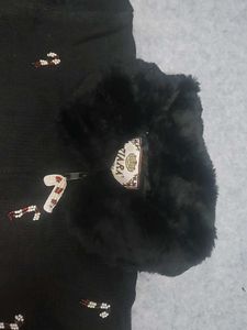Black Cardigan/Sweater With Santa Embroidery