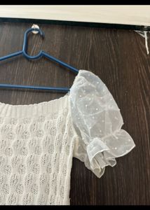 Sheer Puff Sleeve Knit Top