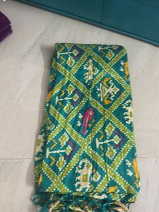 Green Silk Dupatta with Elephant Print