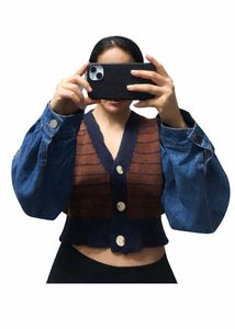 Stylish Cardigan with Denim Sleeves