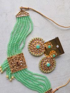 Green Beaded Choker Necklace Set