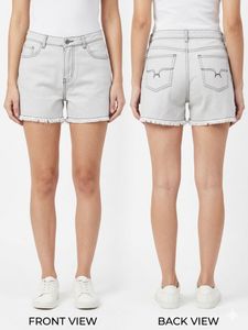 Light Wash Frayed Denim Shorts