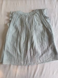Light Blue Ruffled Sleeves Button-Up Top
