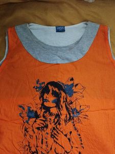 Orange Graphic Print Tunic Top