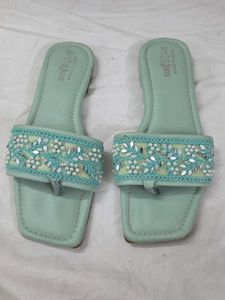 Embellished Mint Green Slides