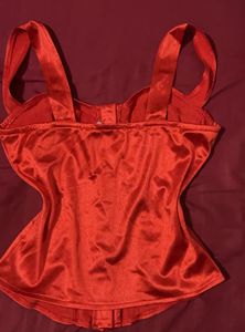 red satin corset top