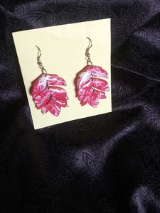 Red Marble Leaf Earrings