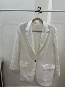 H&amp;M OFF WHITE LINEN OVERSIZED BLAZER