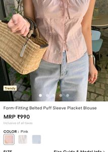 Savana Form fitting Puff Sleeve Pink tie up top