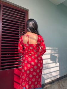 Stylish Red Printed Kurta