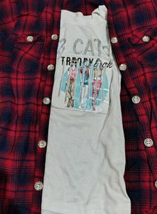 Red Plaid Shirt with Graphic Tee