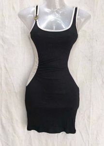 Sleek Black Bodycon Dress with White Trim