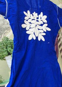 Elegant Blue Kurta Set with White Embroidery