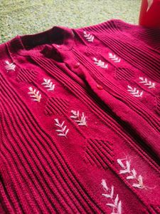 Maroon Embroidered Cardigan
