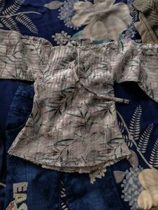 Stylish white top and jeans pant for baby girls