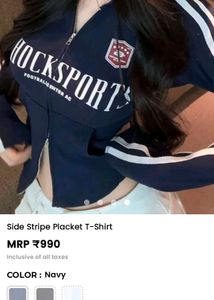 Navy Side Stripe Zip-Up T-Shirt