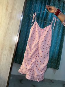 Pink Floral Ruched Mini Dress