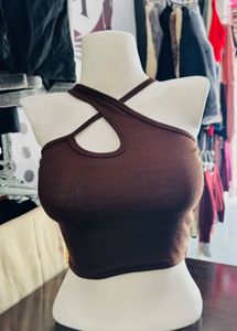Brown Criss-Cross Halter Top