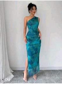 Chic One-Shoulder Abstract Print Maxi Dress