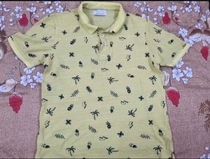 Men's Yellow Graphic Print Polo Shirt