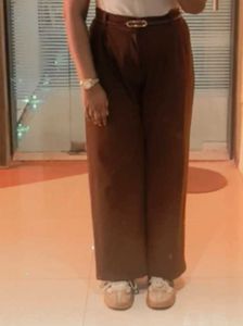Brown Wide Leg Pleated Pants