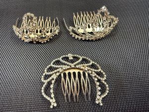 Sparkling Rhinestone Hair Crown Combs (Set of 3)