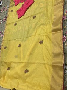 Yellow Saree With Pink Blouse