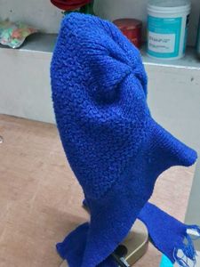 Blue Knit Hooded Scarf
