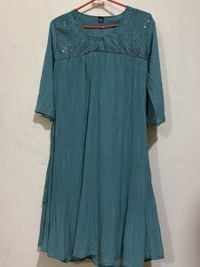 Teal Sequined Neckline Kurta