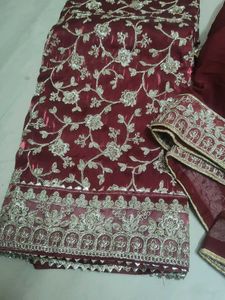 Maroon &amp; Silver Dress Material