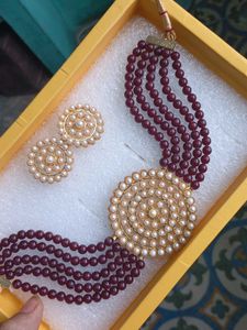 Elegant Maroon Beaded Necklace Set