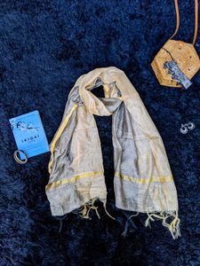 Ivory Dupatta with Gold Border | Festive Ethnic